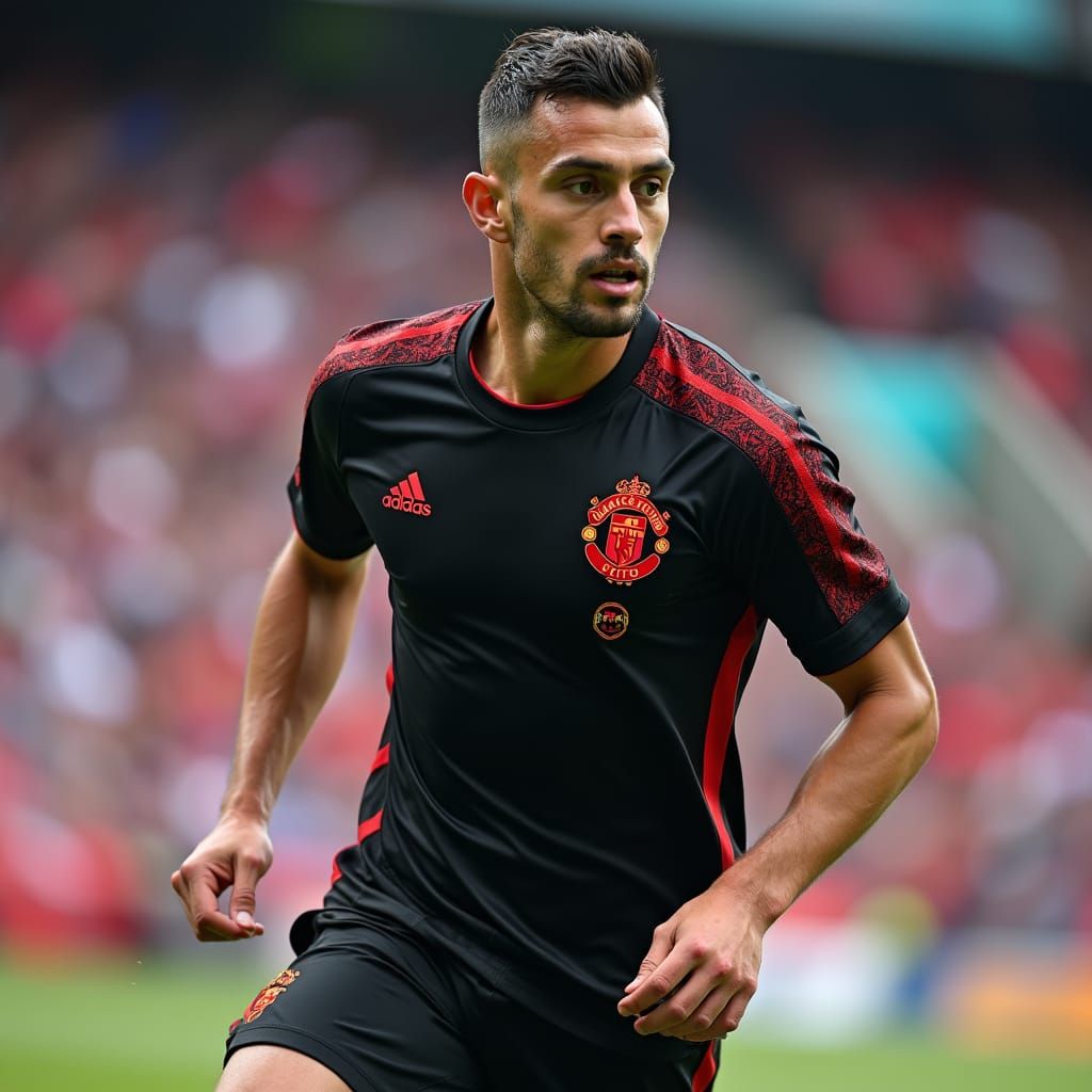 Soccer Player in Sleek Black and Red Uniform