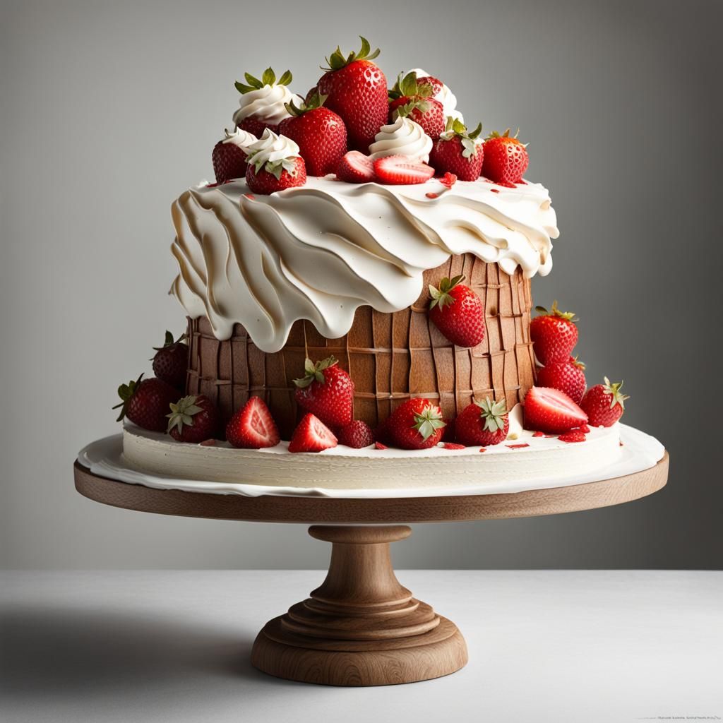 Strawberry Cake House in Woods, Hyperrealistic Candyland