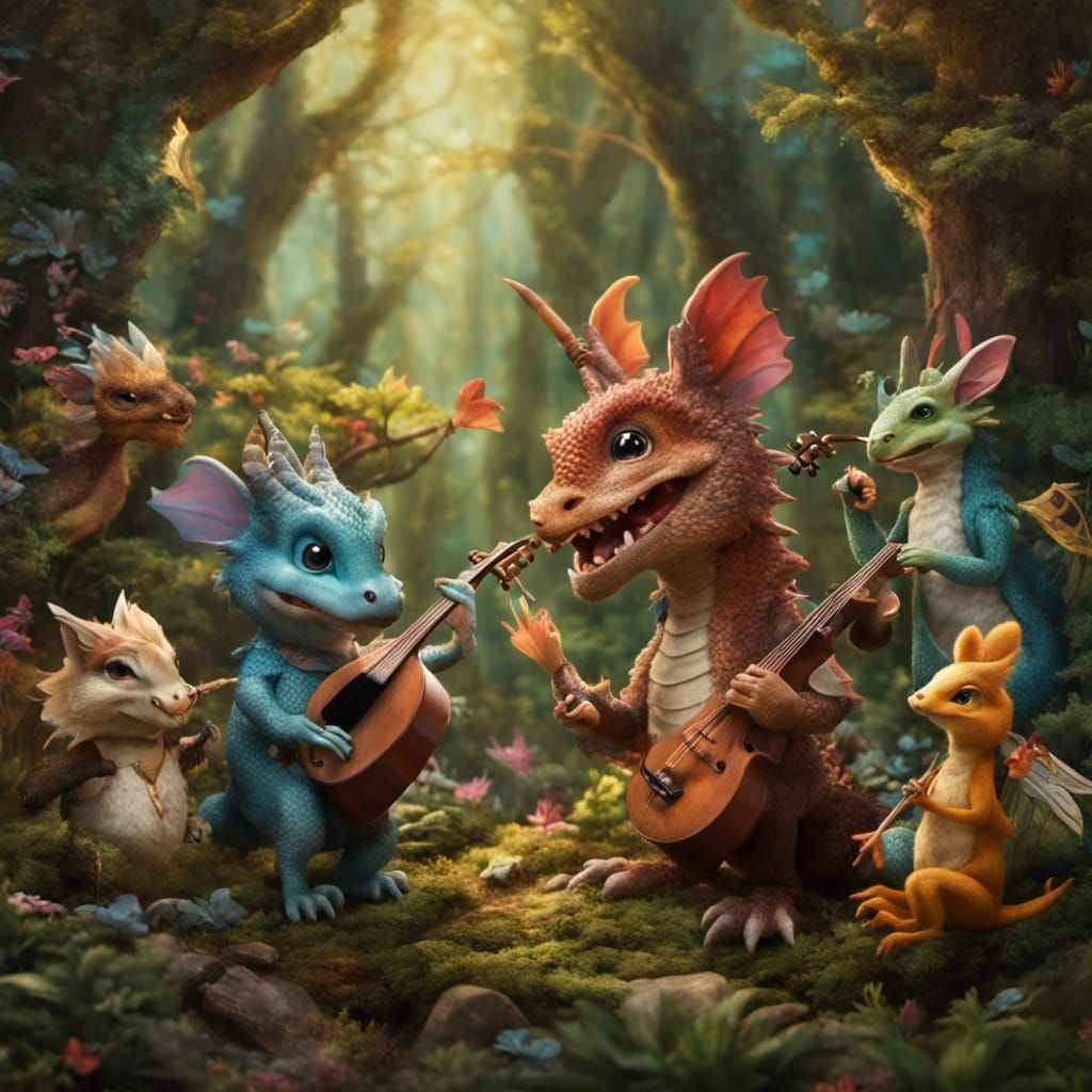 Dragon Conductor Leads Animal Orchestra in Magical Forest