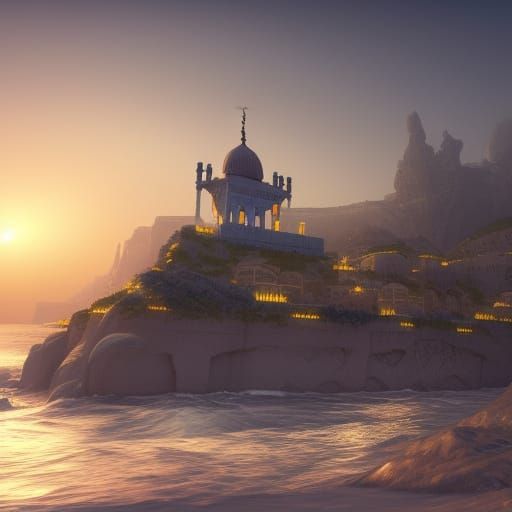 Seaside Mosque in Detailed Matte Painting Style