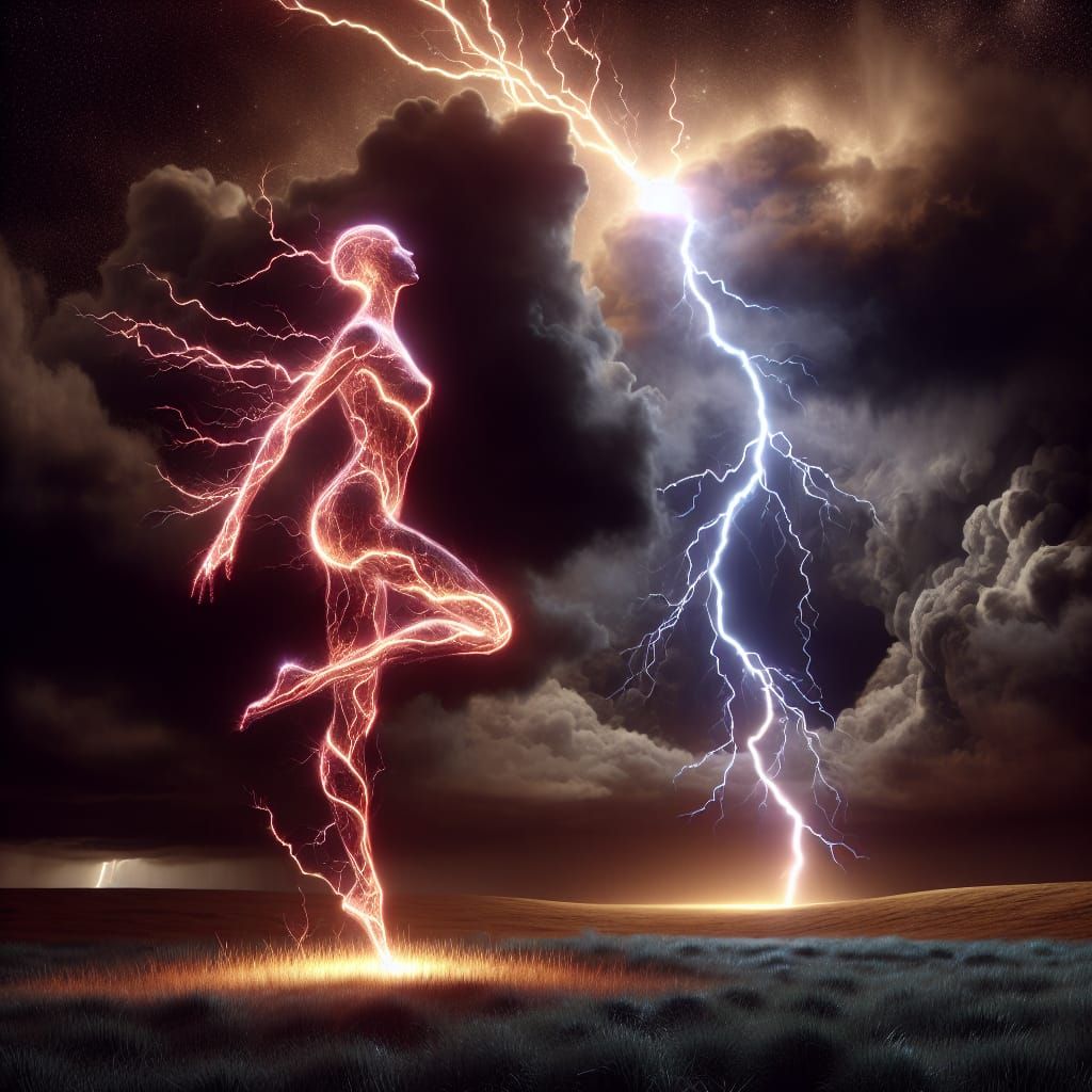 Dramatic Lightning Strike Creates Woman in Storm