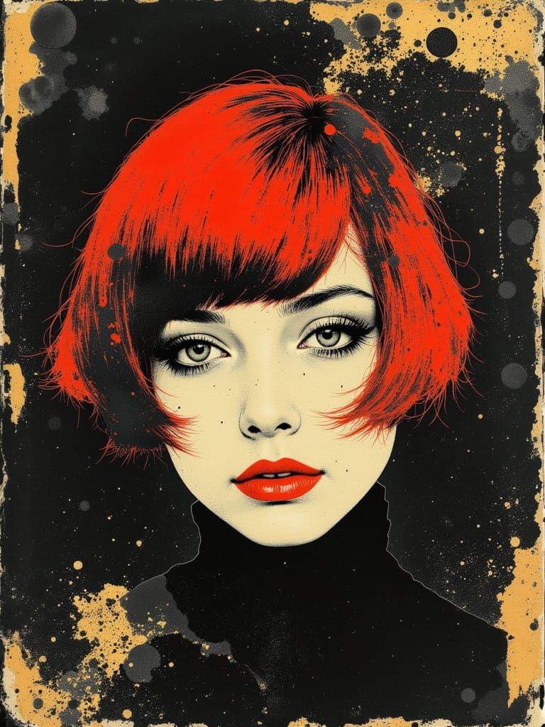 Pop Surrealist Portrait of a Young Woman in Burnished Gold