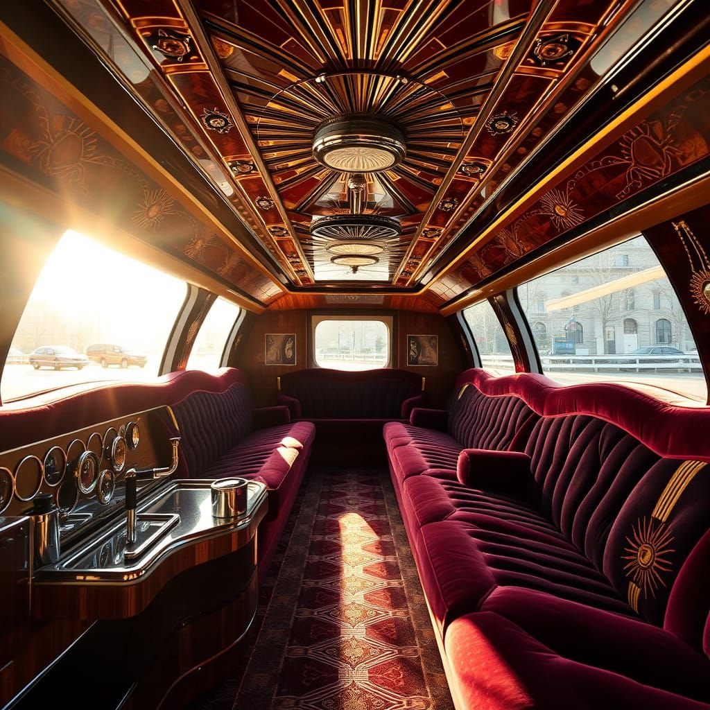 Glamorous Art Deco Limousine Interior with Sunburst Details