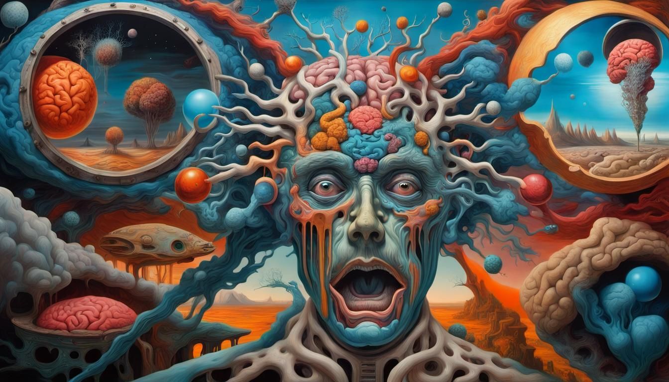 Surreal Brain Freeze in Mixed Media Style