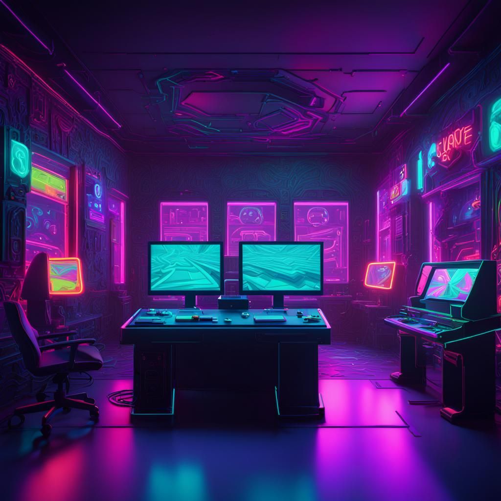 Neon Psychedelic Game Room in Mixed Media