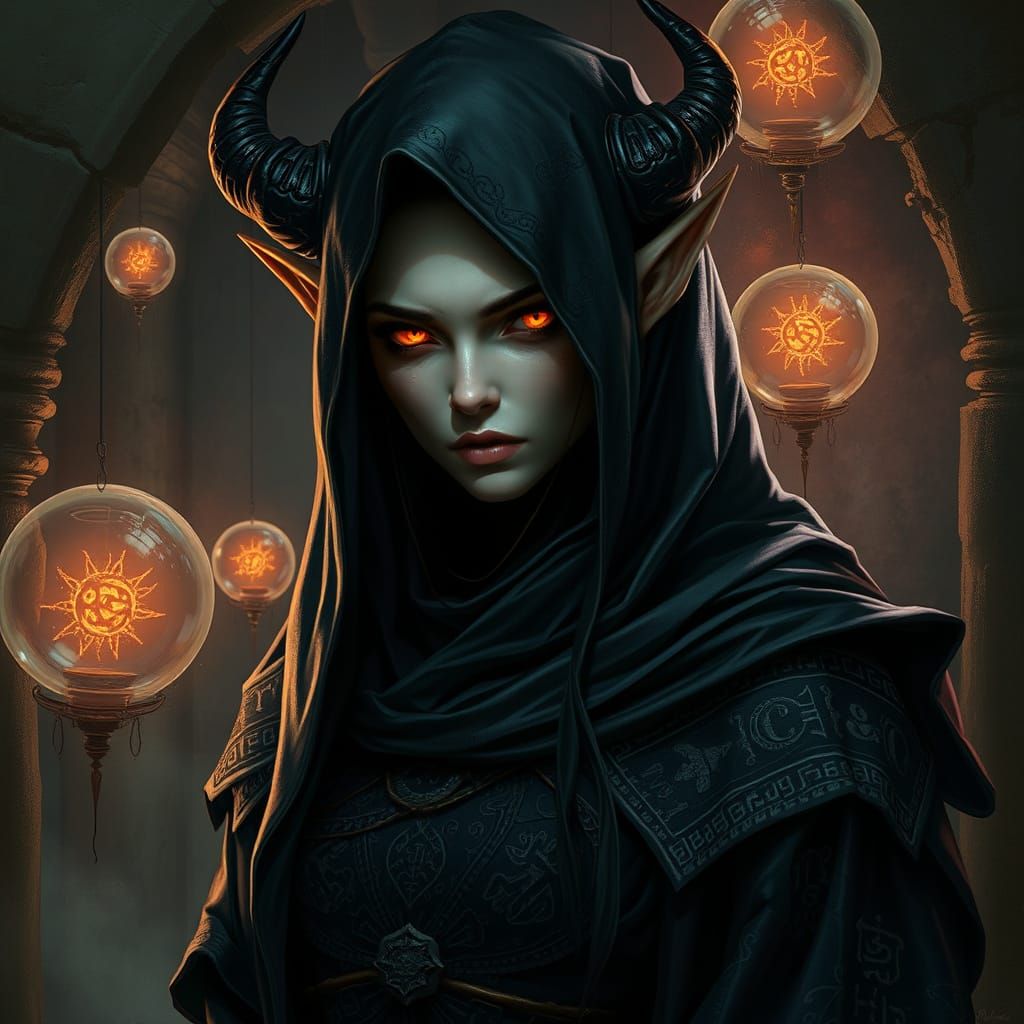 Dark Elf Enchantress in Mysterious Shadows