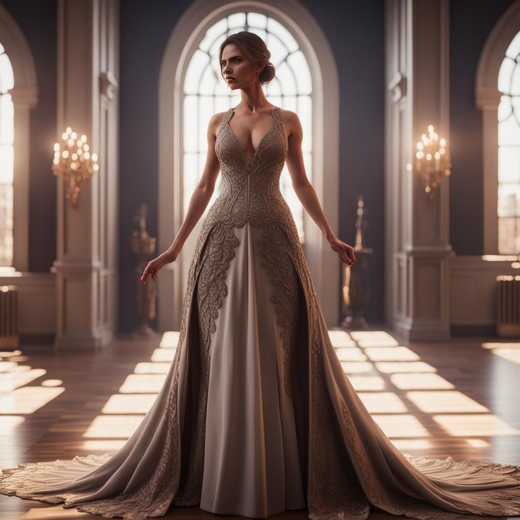Glamorous Evening Gown in 3D Cinematic Style