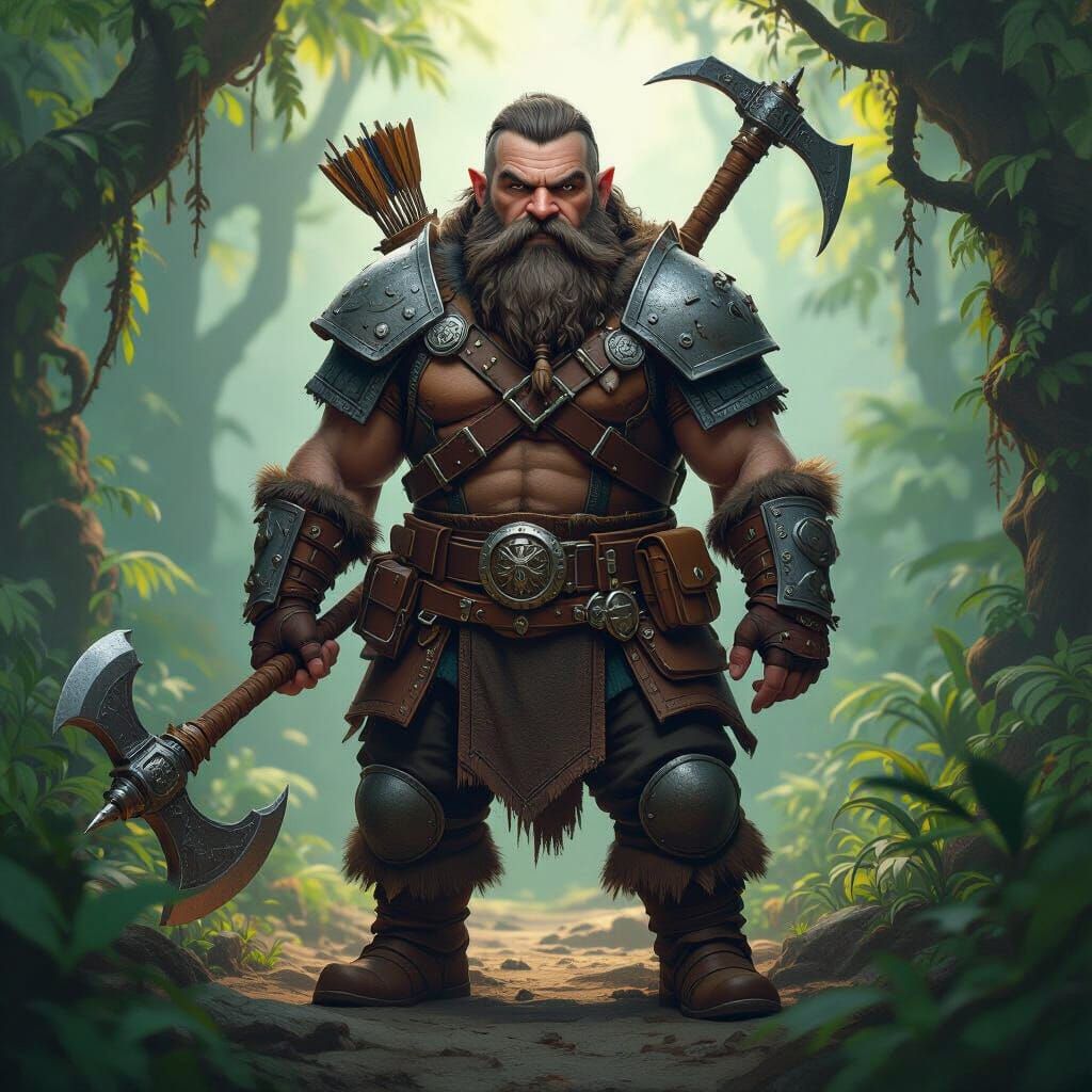 Dwarf Smuggler in Dark Jungle, Fantasy Art