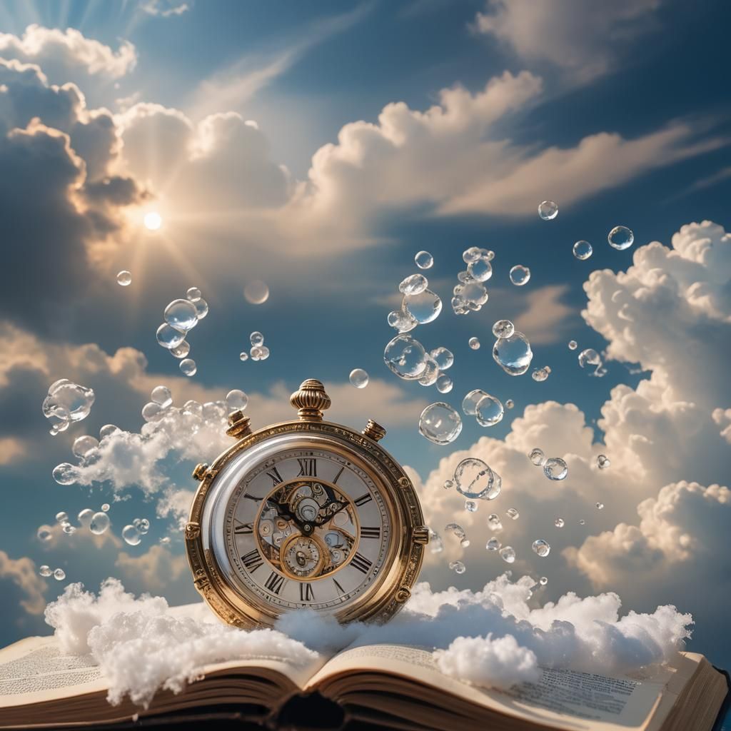 Crystal Clock on Gold Book in Sky