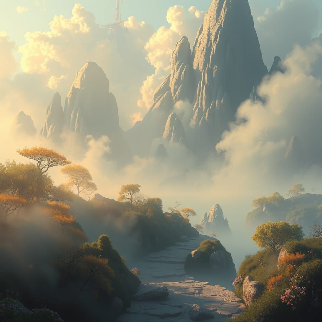 Ethereal Oasis in Dreamlike Golden Light