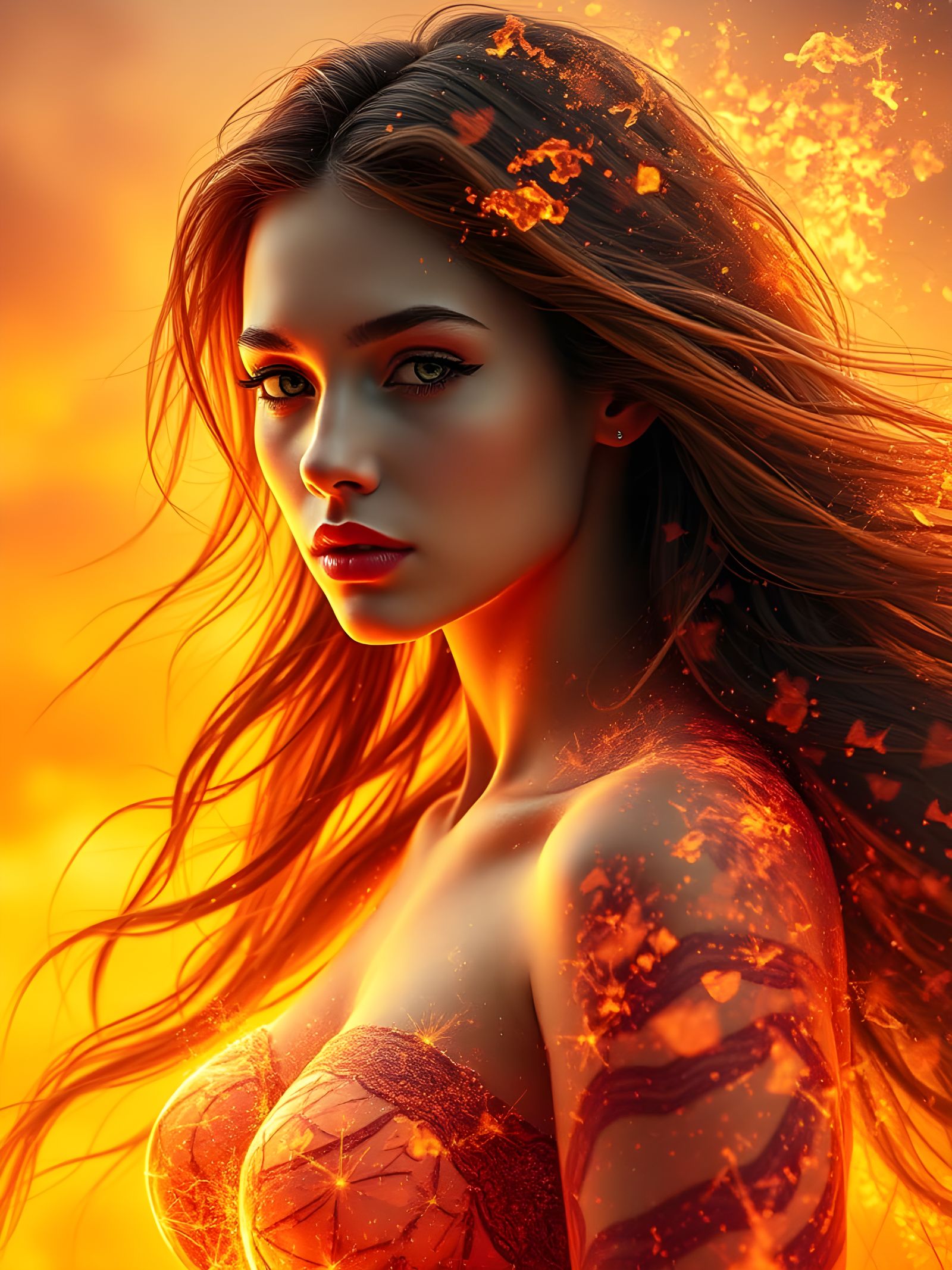 Majestic Goddess of Fire Unites with Blazing Embers in Doubl...