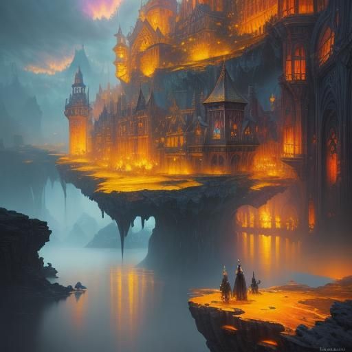 Floating Islands in Dark Fantasy Landscape