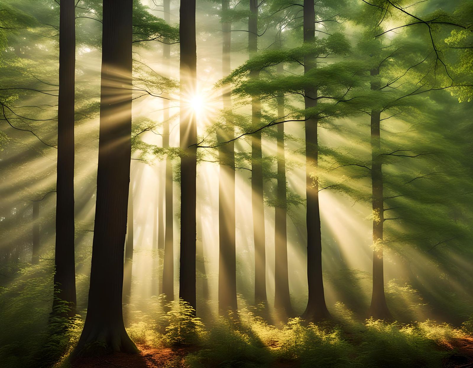 Sunlight Through Forest Trees: A Nature Scene