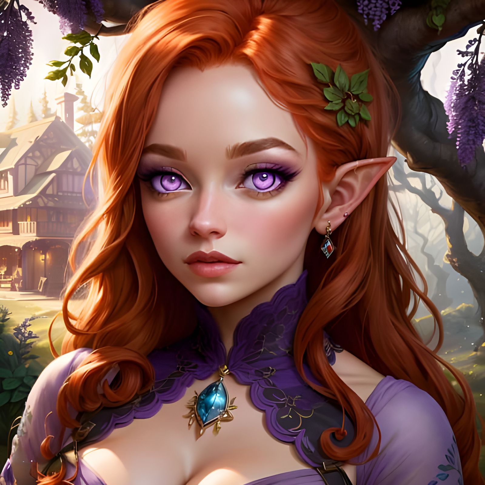 Elven Portrait with Purple Eyes, Dreamlike Art