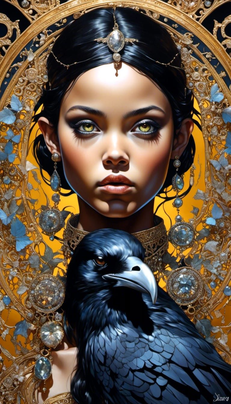 Raven Girl with Raven Spirit in Digital Art