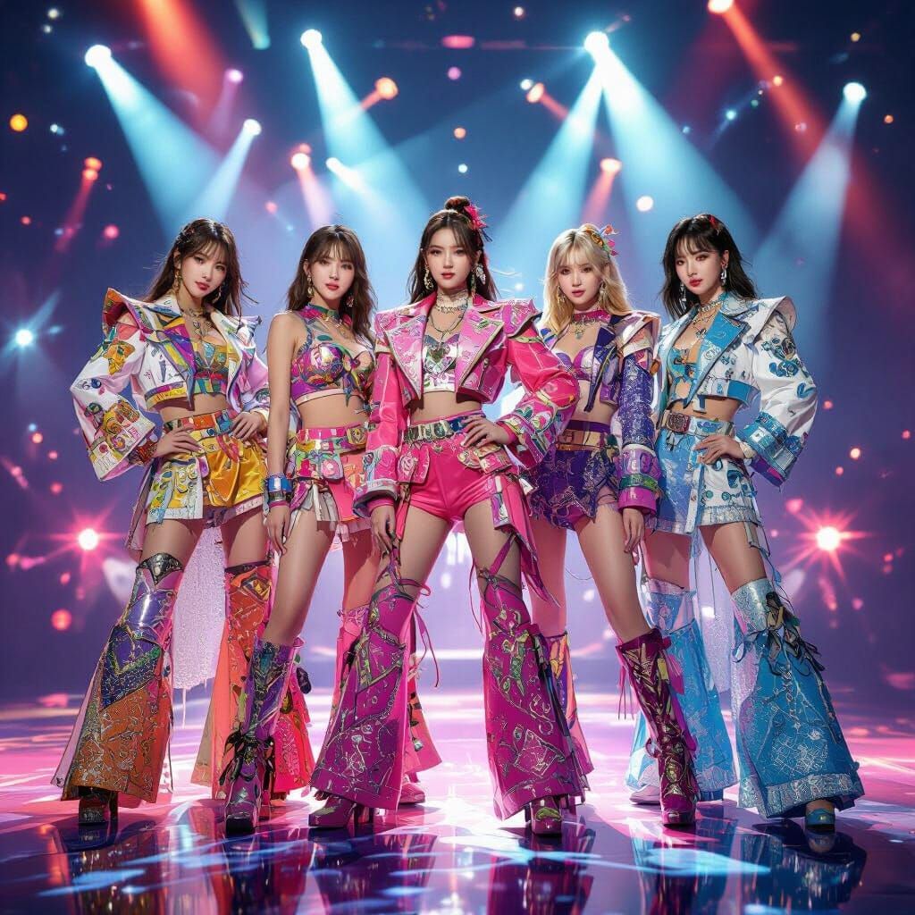 Energetic K-Pop Group Performance on Stage