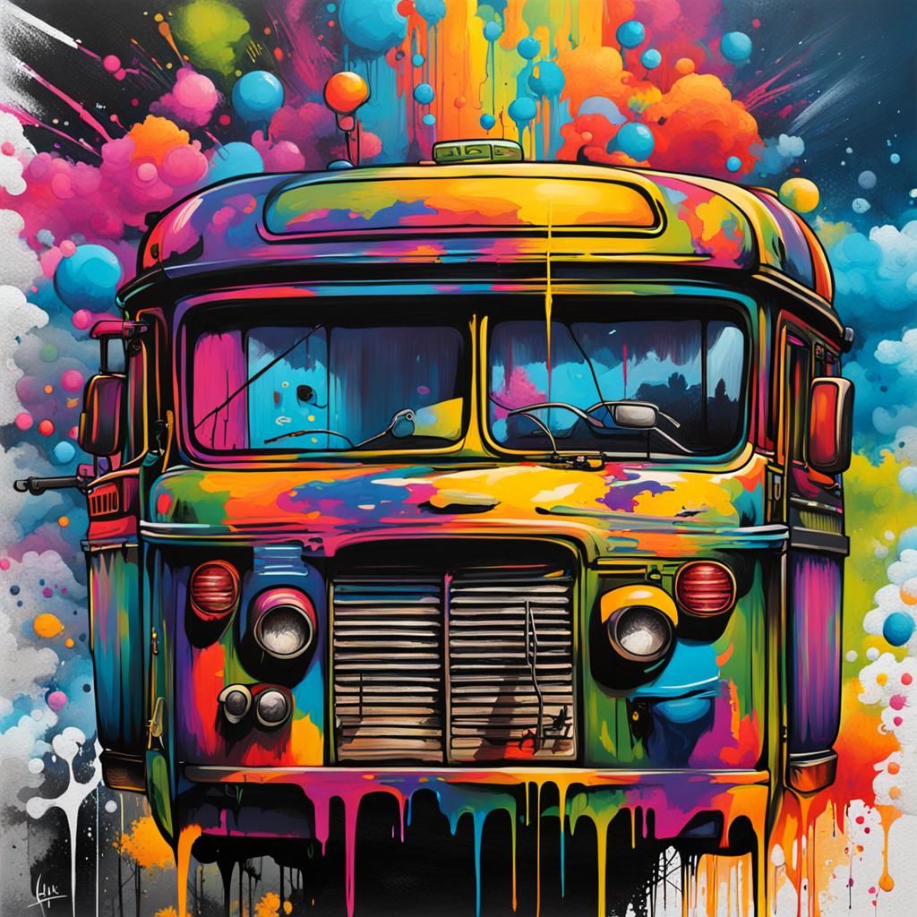 Vibrant Graffiti Train in Street Art Style