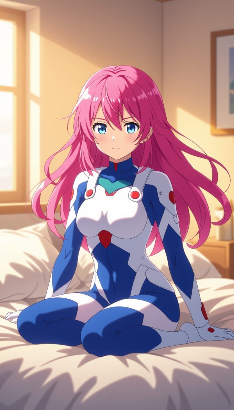 Anime Girl with Pink Hair in Serene Bedroom