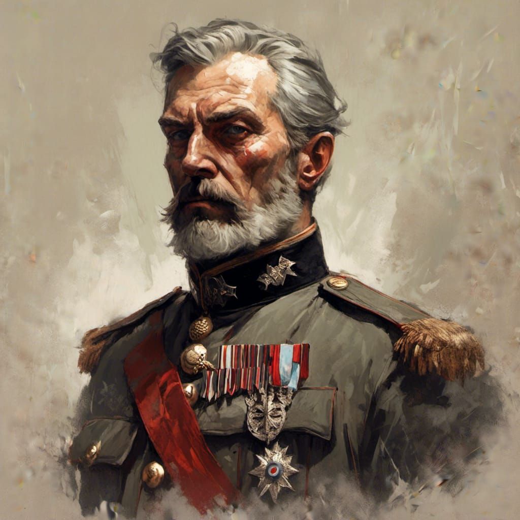 WWII General Portrait in Ominous, Detailed Style