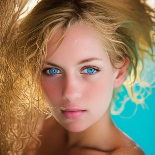 Blonde Woman in Blue Bikini Portrait