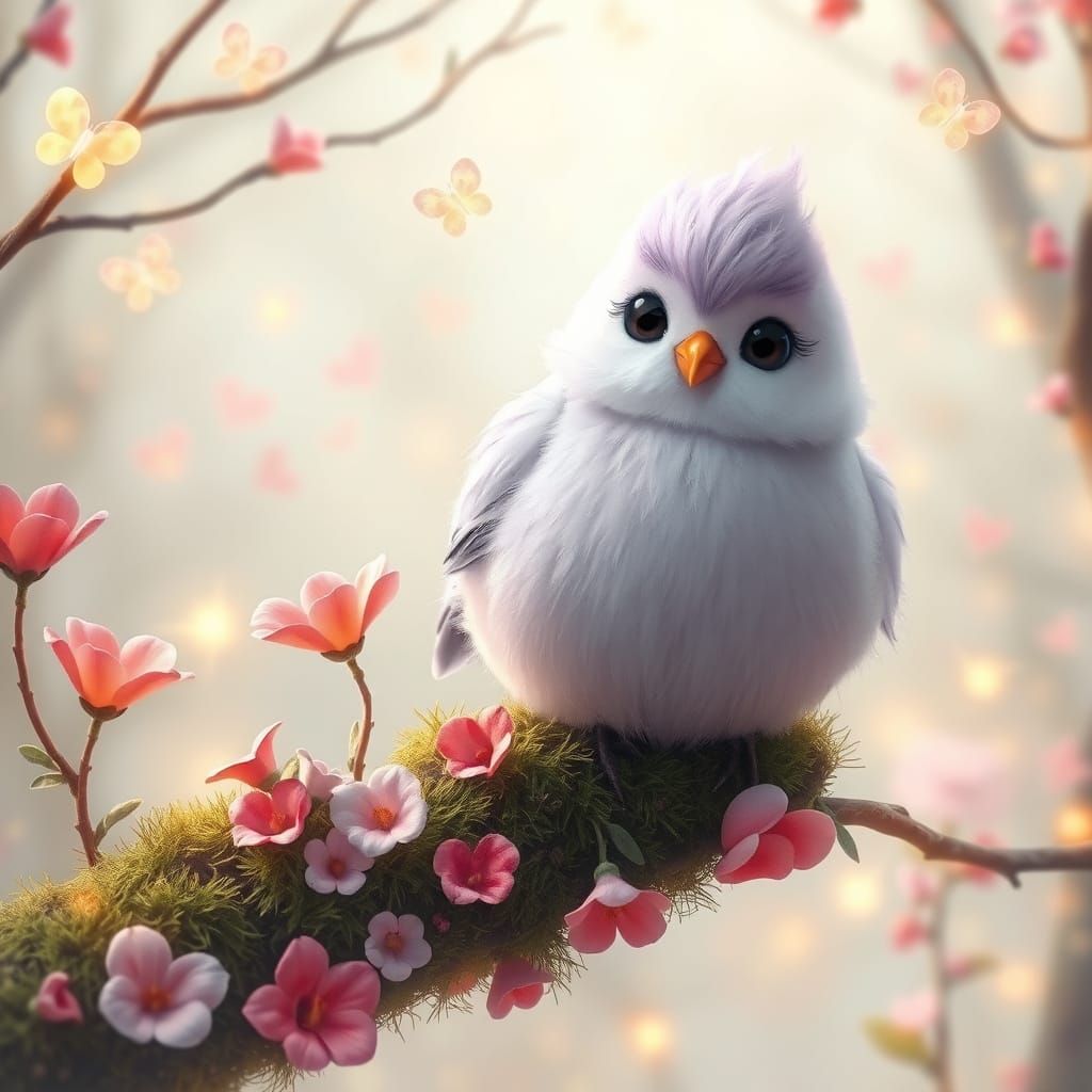 Lavender Bird in Whimsical Valentine Forest
