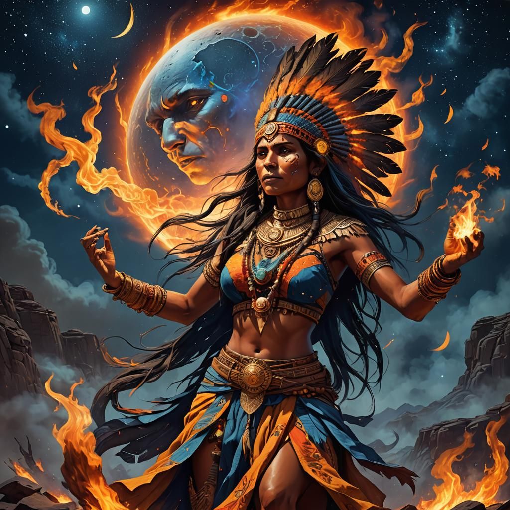 Mojave Woman Summons Spirit in Epic Fantasy Art