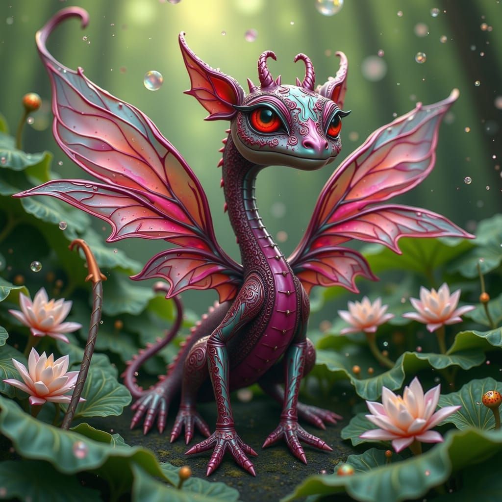 Whimsical Crimson Cabbage Dragon Hybrid