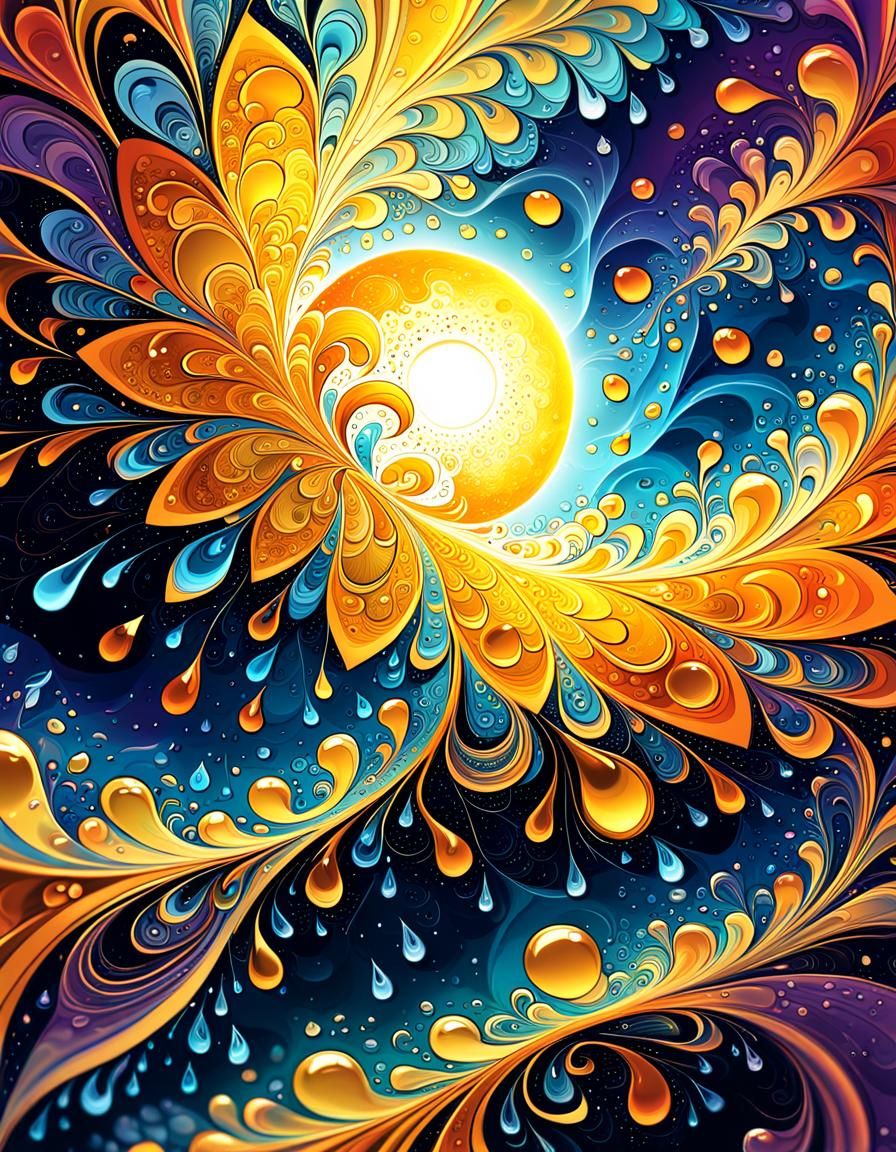 Abstract Sun Fractal in Mystic Light