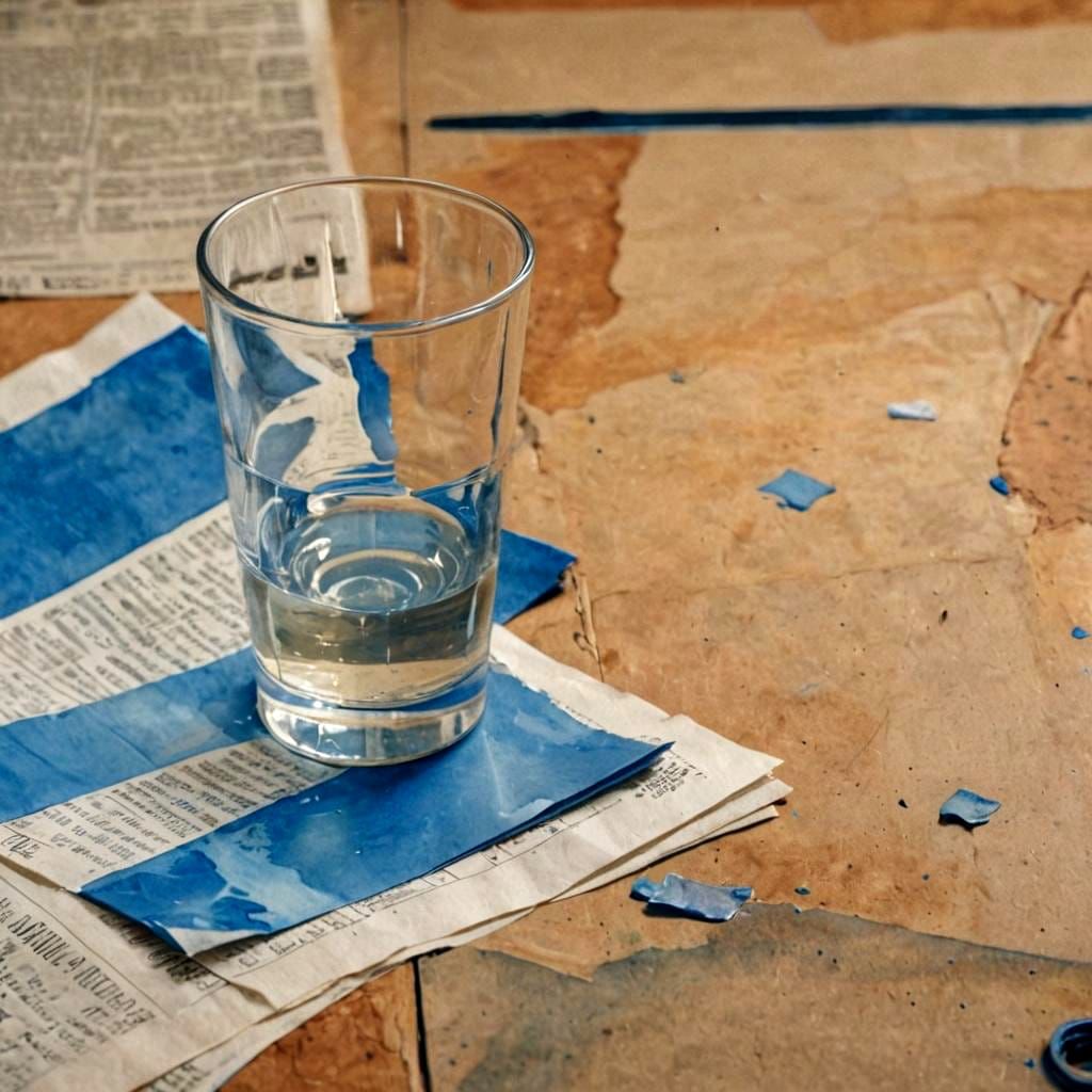 Watercolor Still Life with Newspaper and Blueprint