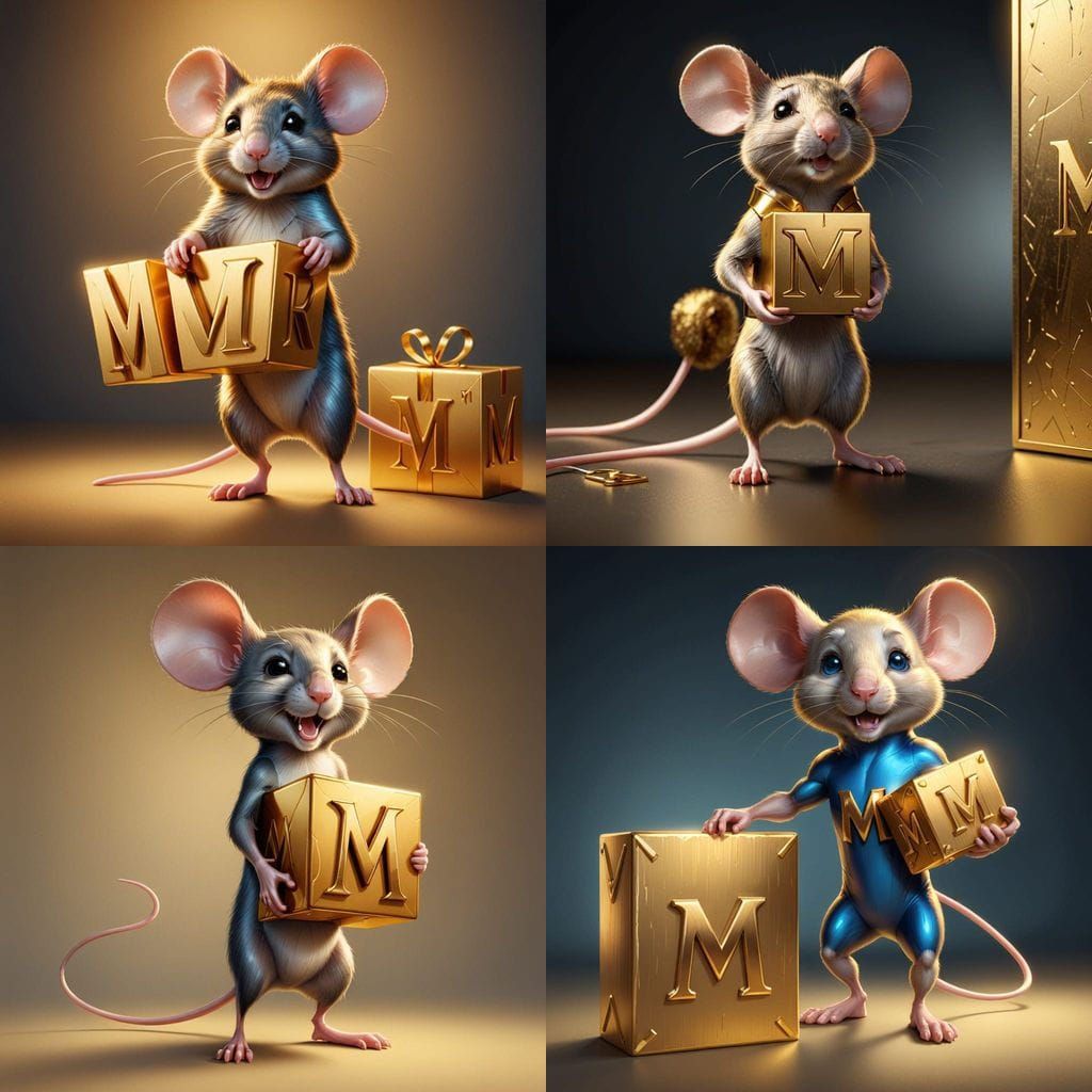 Mighty Muscled Mouse Carries 3D Letter M