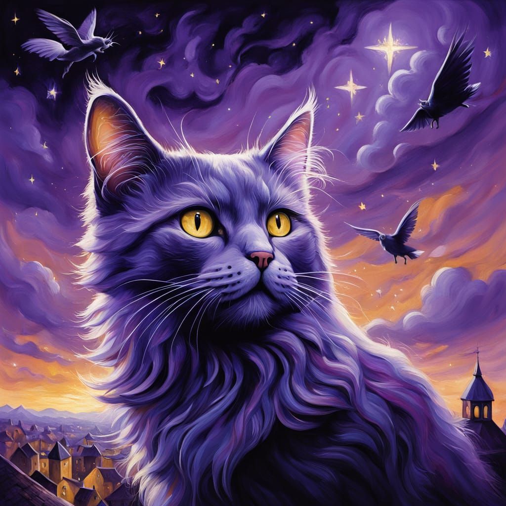 Baroque Fantasy Cat in a Purple Sky