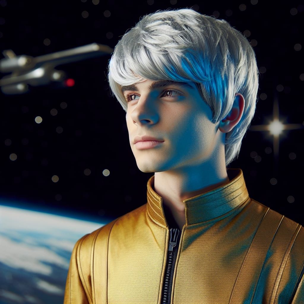 Youthful Captain in Futuristic Gold Uniform