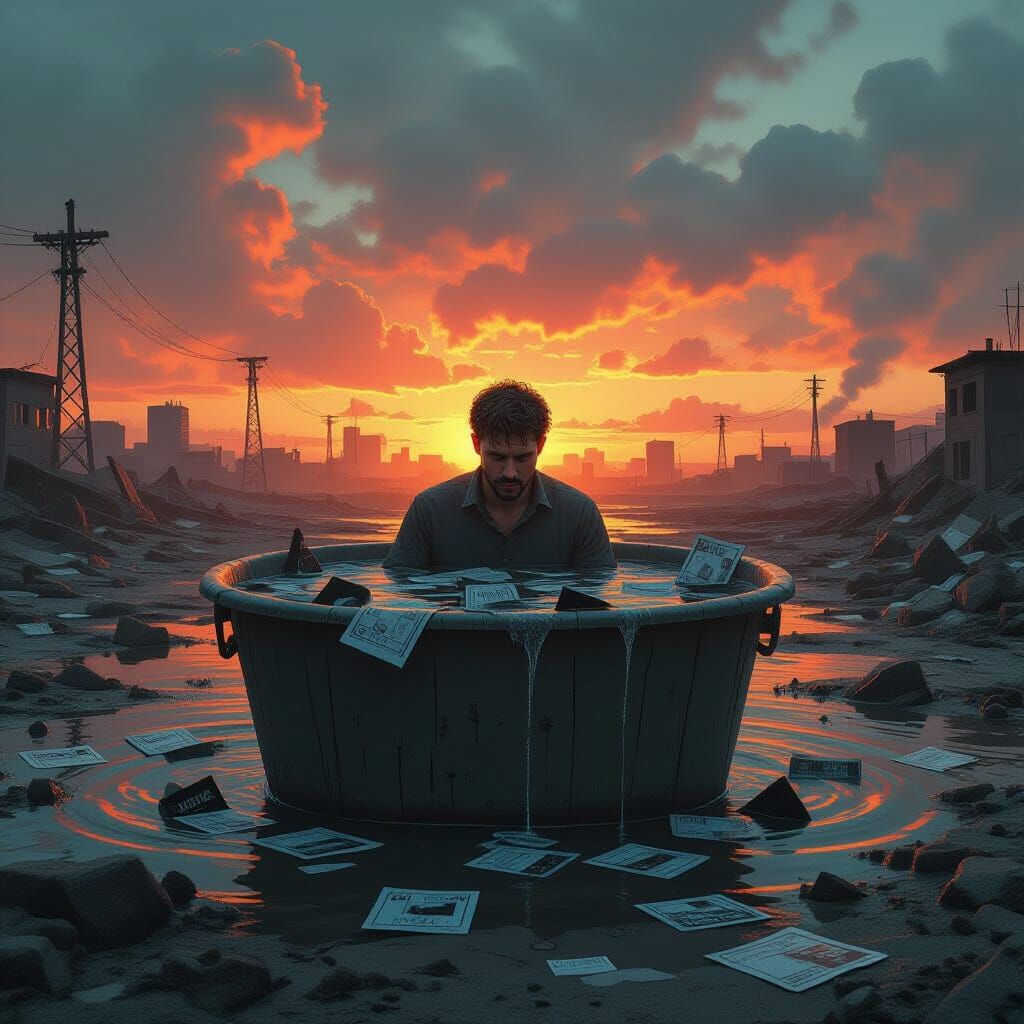 Apocalyptic Ocean of Fake News Overflows Tub