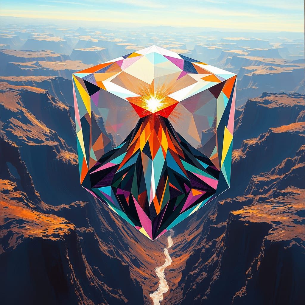 Cubist Eruption: A Geometric Volcano Rises Amidst Refracted ...
