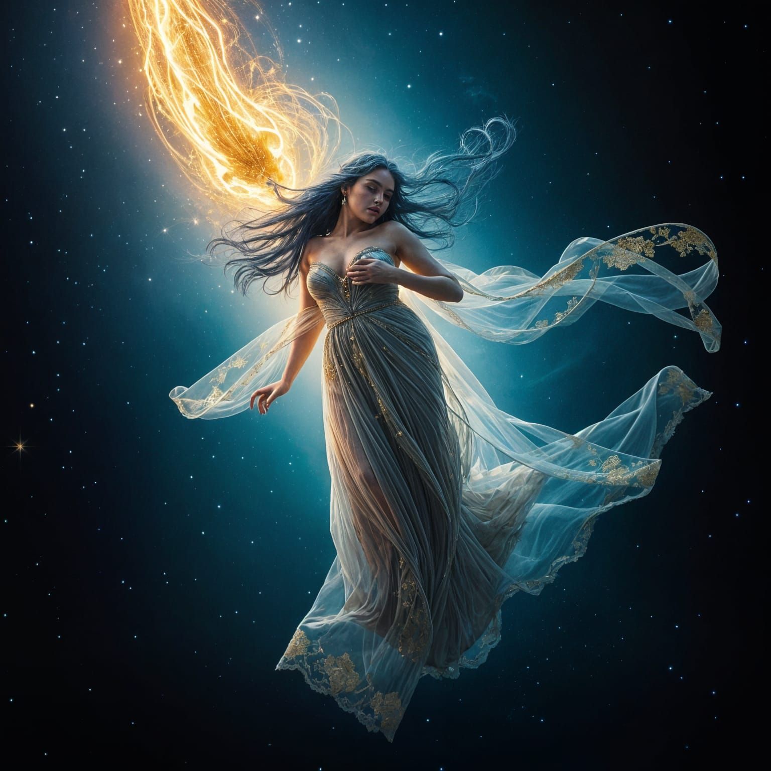 Celestial Goddess Descends in Dreamlike Glory