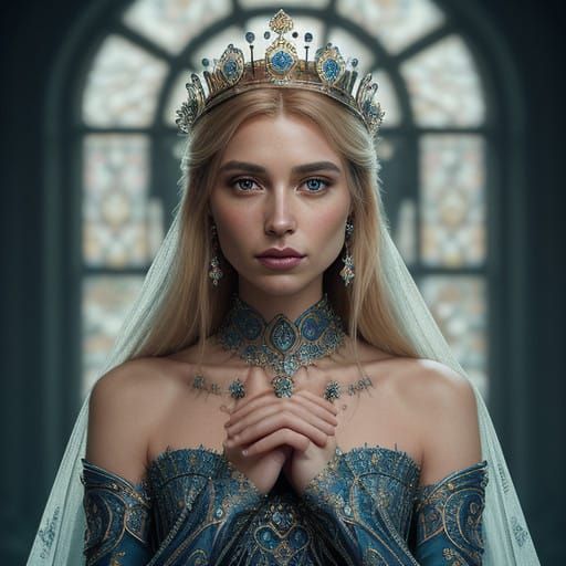 Regal Woman with Crown in Warcraft Style