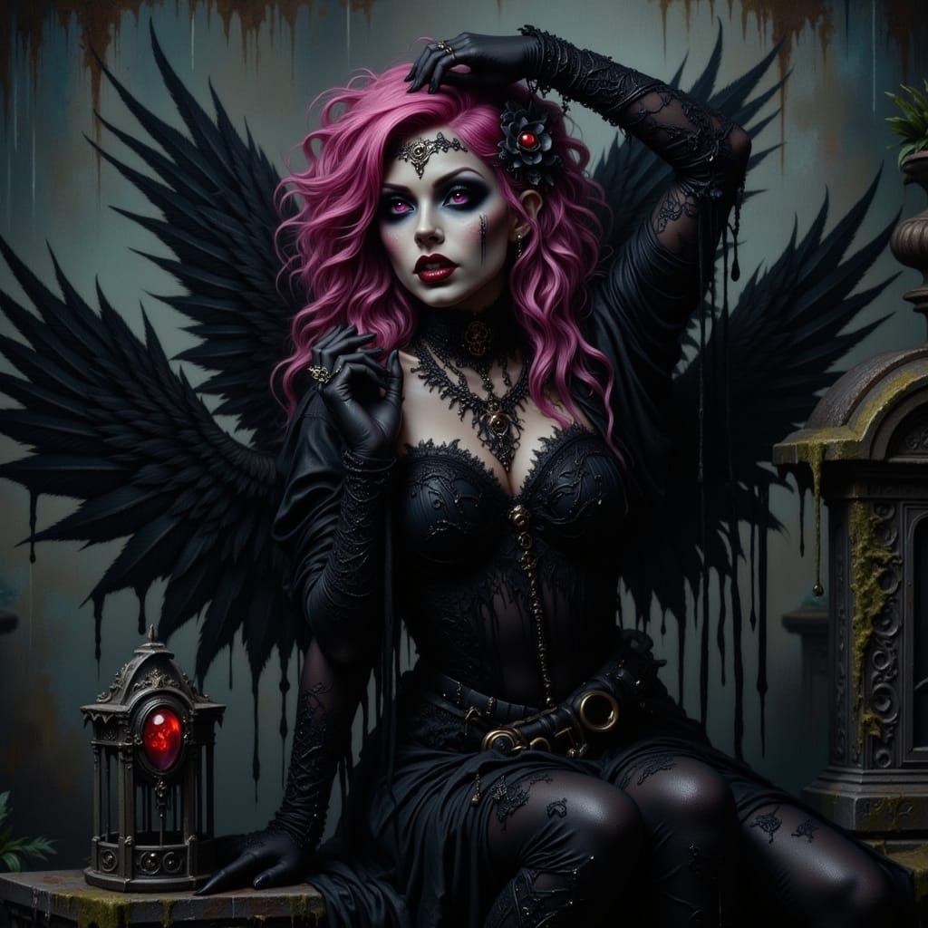 Ethereal Vampire Queen in Dark, Misty Graveyard