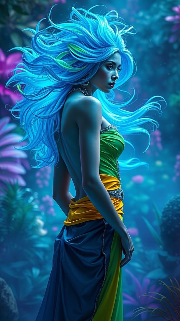 Androgynous Figure in Futuristic Garden