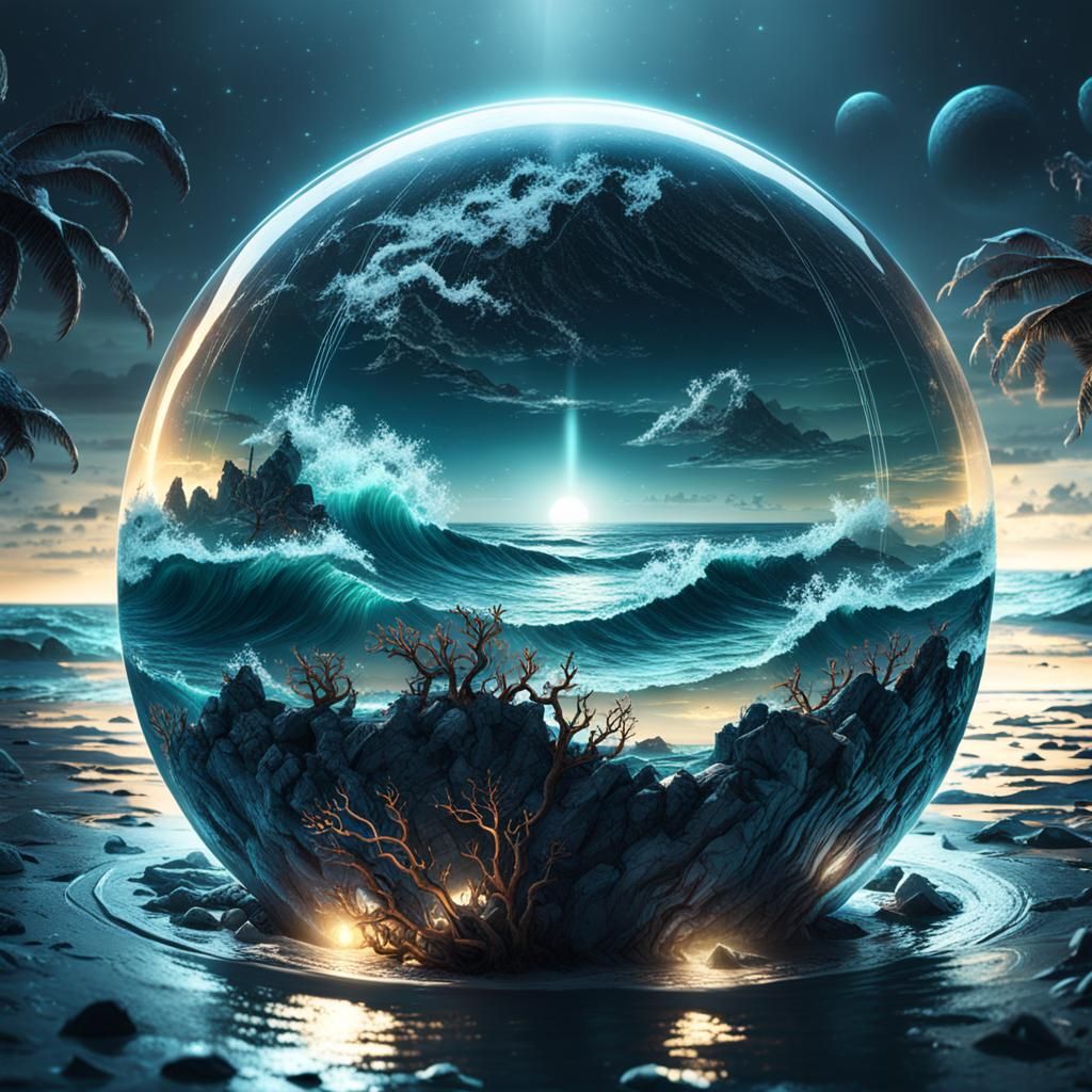 Luminescent Midnight Ocean in Digital Painting