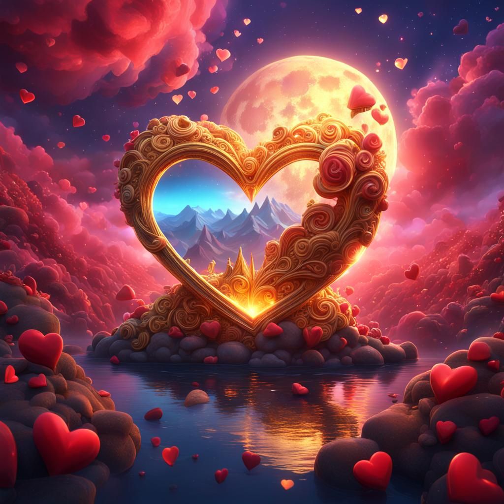 Golden Valentine Heart Under Polar Lights