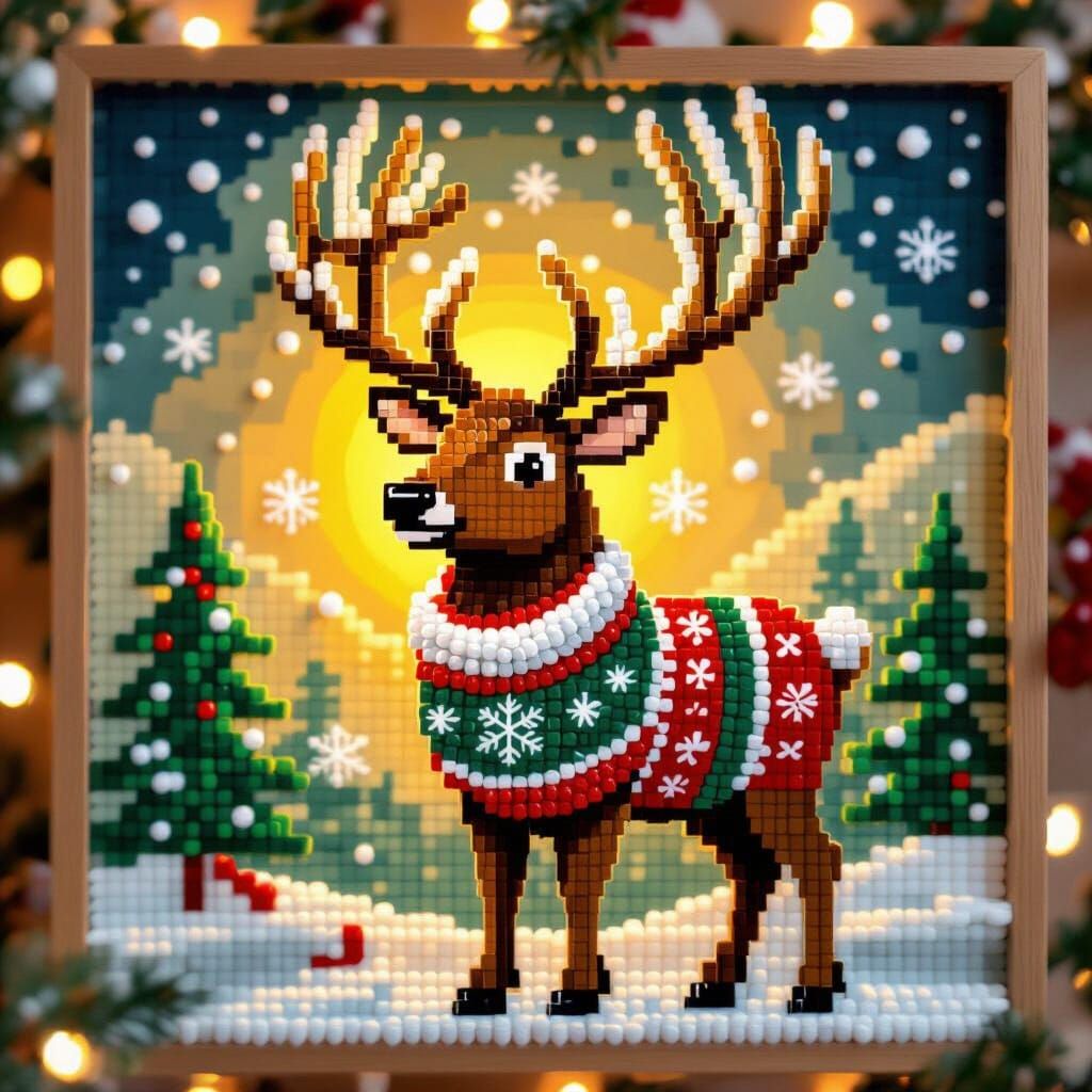 Midi Hama Bead Elk in Festive Christmas Jumper