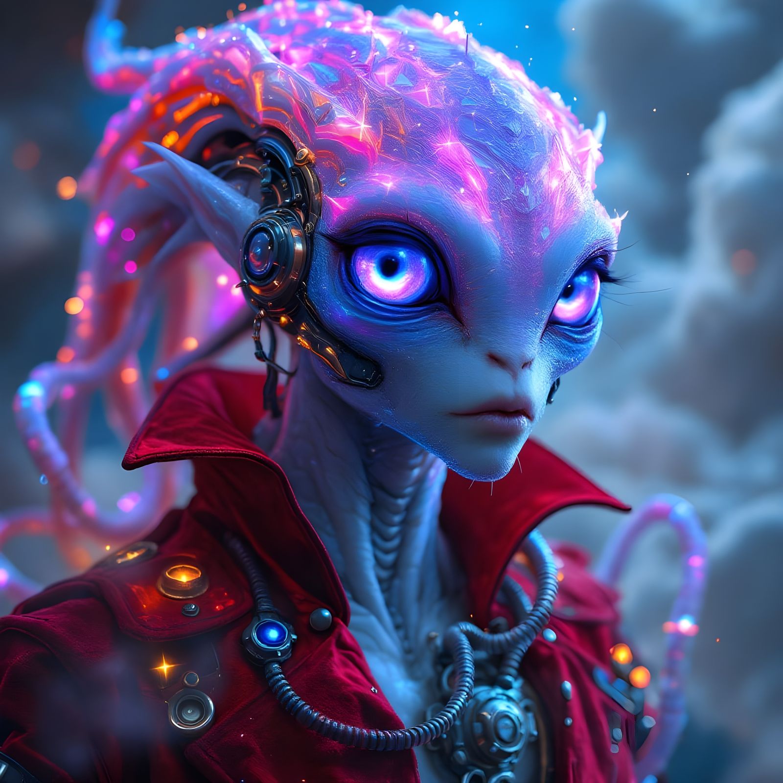 Cyborg Princess in Majestic Velvet Attire