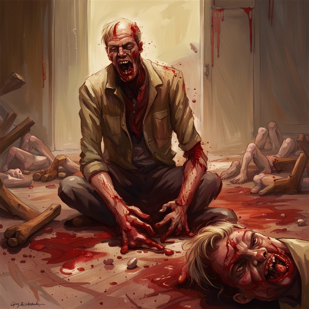 Rotting Zombies Feast on Bloody Remains