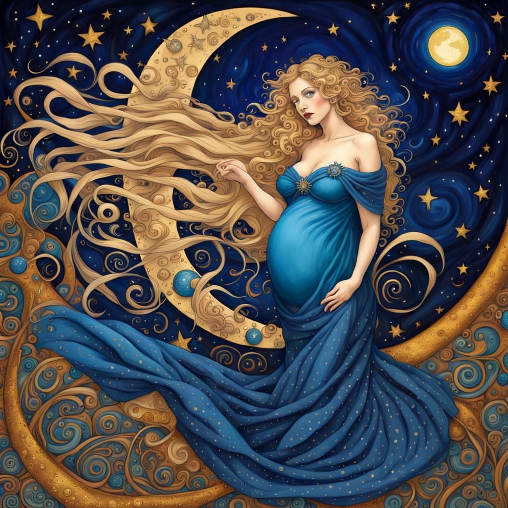 Pregnant Lady in Fairy Wonderland, Art Nouveau Style