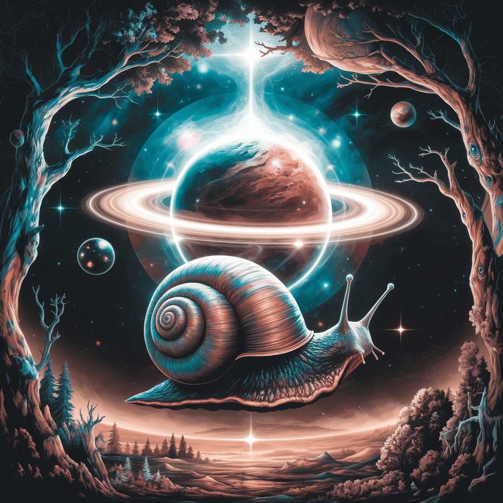 Cosmic Snail in Enchanted Holographic Forest