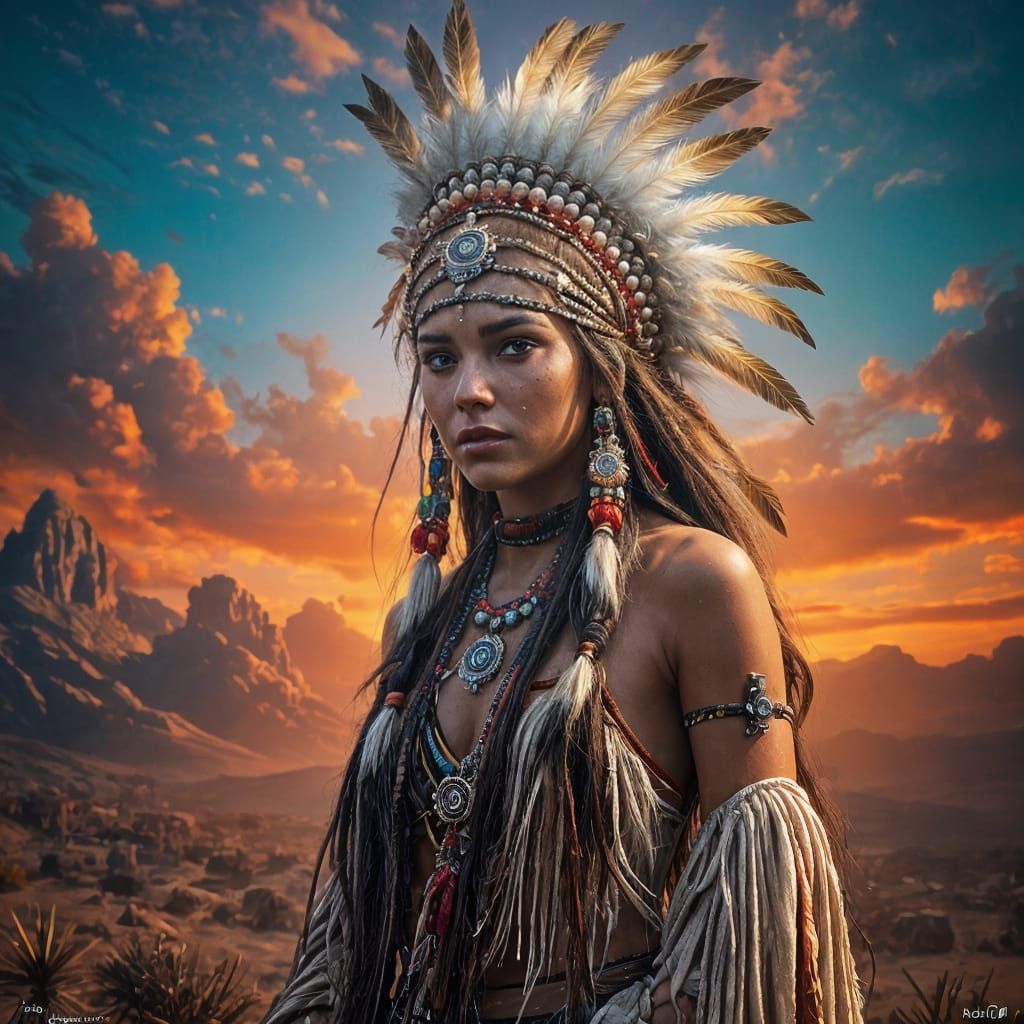 Cherokee Pirate Woman in Psychedelic Fantasy