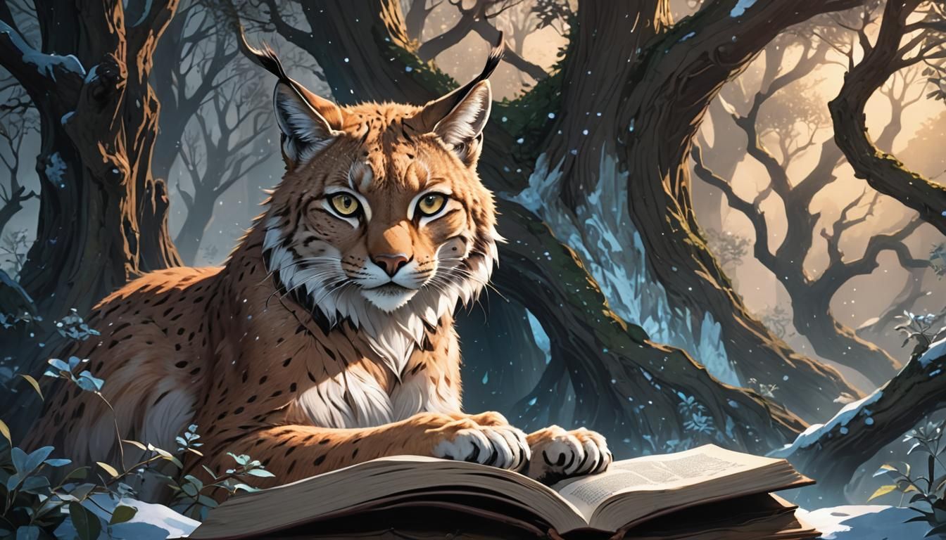Anime Lynx Reading Book of Lovers in Winter