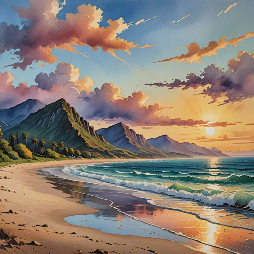 Two sided image left side distant mountain terrain on the ri...