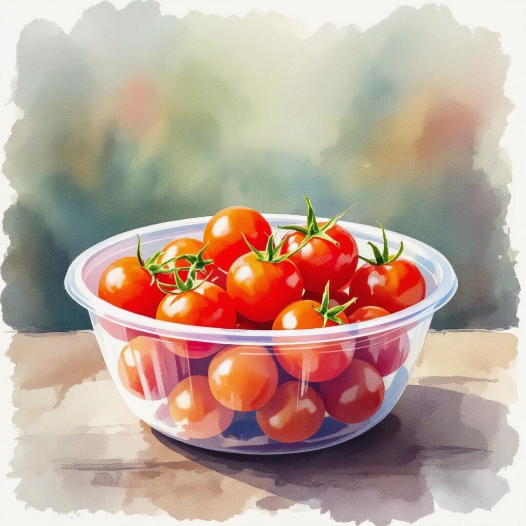 Ripe Cherry Tomatoes in Watercolor