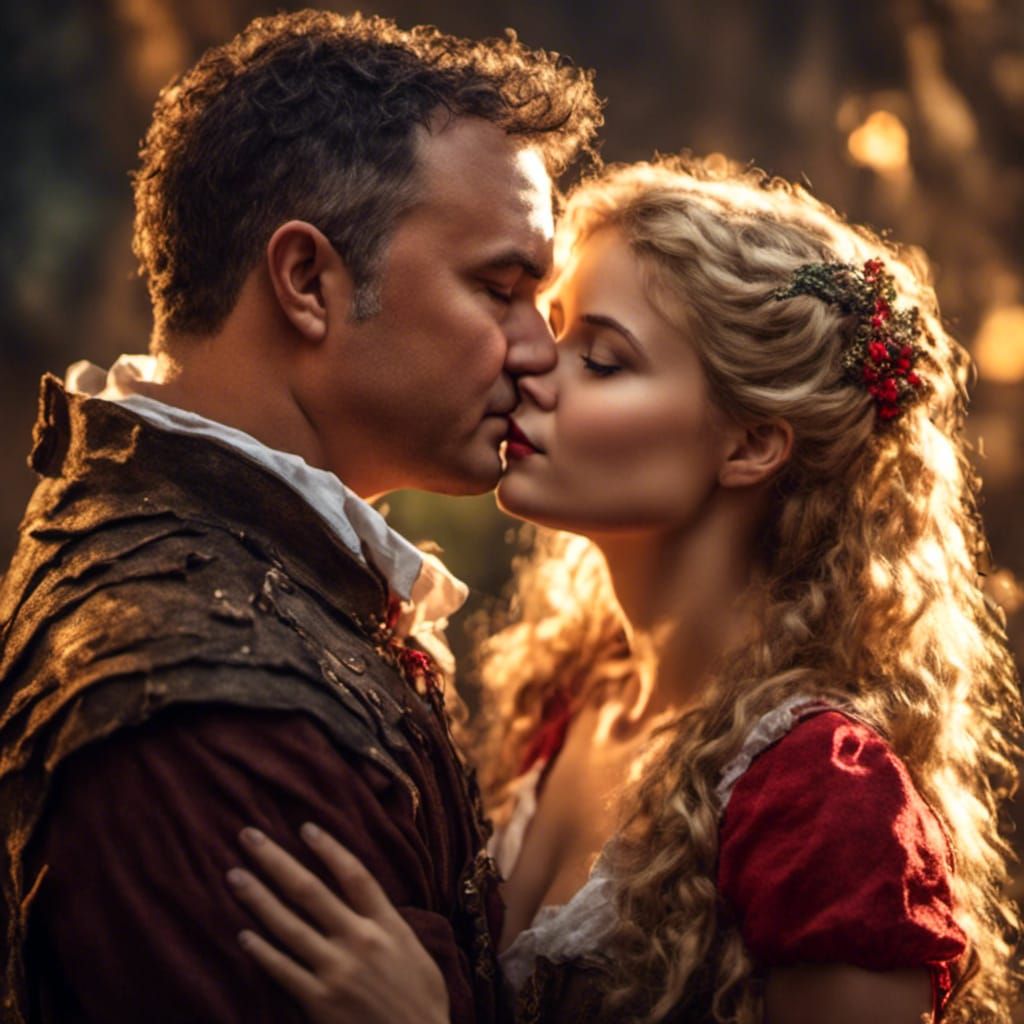 <lora:Dark Age:1.0> <lora:Pioter:1.0> peter pan and tinkerbell kissing Professional photography, bokeh, natural lighting...